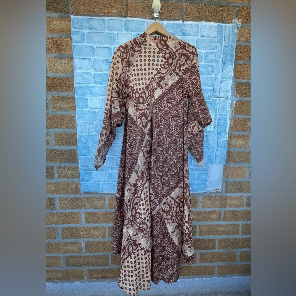 BLUE BOHEME Audrey Printed Maxi kaftan  Dress Butterfly Sleeves  brown large - Picture 11 of 14